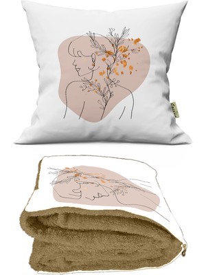 Caisya Home Modern Kadın Desenli Opsiyonel Battaniyeli Yastık 38 x 38 cm