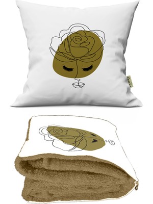 Caisya Home Modern Kadın Silüet Desenli Opsiyonel Battaniyeli Yastık 38 x 38 cm