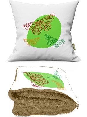 Caisya Home Çizgi Kelebek Desenli Opsiyonel Battaniyeli Yastık 38 x 38 cm