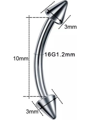 Bylin Cerrahi Çelik Silver Spaky Rook, Snog, Dil, Kaş Muz Piercing