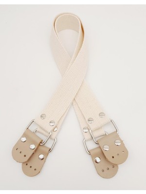 Angel Çanta Aksesuar Pamuklu Kolon 57X3 cm Derili Krem Renk Çanta Sapı Gümüş Metalli