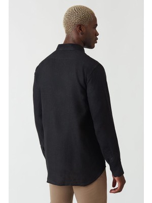 Bisse Regular Fit Uzun Kollu Sıyah Keten Erkek Gömlek GM22Y221119_D99