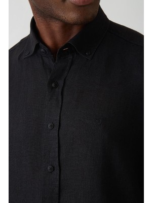 Bisse Regular Fit Uzun Kollu Sıyah Keten Erkek Gömlek GM22Y221119_D99