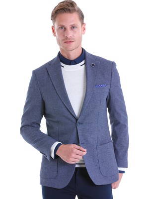 Hatemoğlu Lacivert Desenli Slim Fit Çift Düğme Ceket