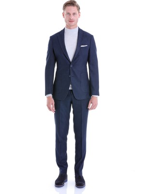 Hatemoğlu Lacivert Slim Fit Desenli Çift Düğme Takım Elbise