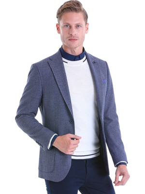 Hatemoğlu Lacivert Desenli Slim Fit Çift Düğme Ceket