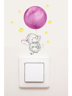 Kt Grup Pembe Balonlu Fil Dekoratif Priz Sticker