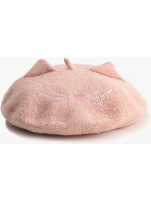 Koton Pembe Ressam Şapka Kulak Aplike Detaylı Yün Karışımlı Desenli Kız Çocuk İçin