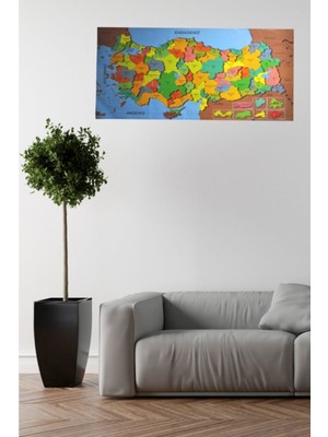 Epazzar Renkli Türkiye Haritası Manyetik Stickerı 118 Cm*56 cm Yapıştırıcı Gerektirmeyen Duvar Stickerı