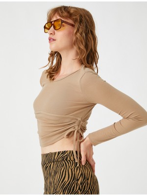 Koton Crop Tişört Uzun Kollu Büzgülü