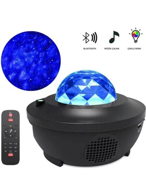 Hzl Starry Projektör Bluetooth+Usb Hoparlör Lazer Işıklı Sese Duyarlı Renkli Disko Parti Lambası