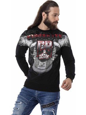 Cipo & Baxx CL515 Kartal Desenli Siyah Kalın Sweatshirt