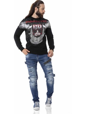 Cipo & Baxx CL515 Kartal Desenli Siyah Kalın Sweatshirt