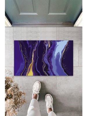 Dormot Home Dekoratif Dijital Modern Dalgalı Açık Mavi Kapı Paspası Dış Mekan Paspas