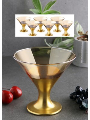 WuuQ Lüx - Cam 6 Lı Ayaklı  Magnolia,puding,dondurmalık,çerezlik Kase Cup Seti - Gold Renk