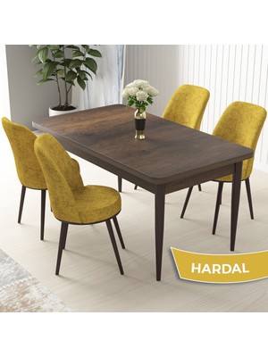 Canisa Concept Nil Serisi, Barok Ahşap Desen Masa 70X110 Sabit Yemek Masası Takımı, 4 Sandalye