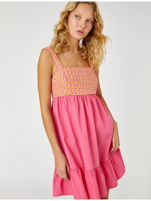 Koton Mini Elbise Kroşe Detaylı Volanlı Askılı