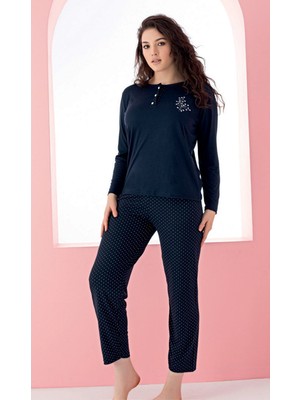 Farya Home Dreamy Uzun Kollu Puantiyeli Düğmeli Yaka Pijama Takımı