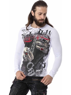 Cipo & Baxx CL511 Yüzük Baskılı Beyaz Sweatshirt