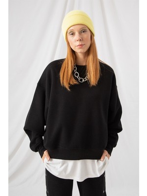 Gothamvibes Kadın Vibe Oversize Siyah Sweatshirt