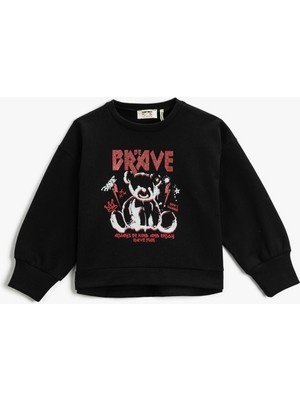 Koton Ayı Baskılı Sweatshirt Pamuklu Bisiklet Yaka