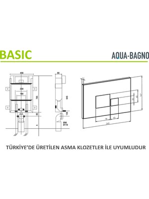 Aqua Bagno Basic Gömme Rezervuar (Tuğla Tipi Mat Siyah Kapak Set 2 Parça)