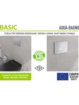 Aqua Bagno Basic Gömme Rezervuar (Tuğla Tipi Mat Krom Kapak Set 2 Parça)