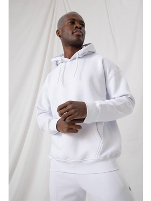 Gothamvibes Erkek Stay Oversize Beyaz Hoodie Sweatshirt