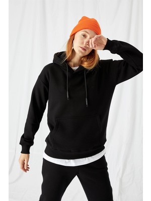 Kadın Stay Oversize Siyah  Hoodie Sweatshirt