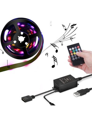 Upway 5V USB 100CM Rgb Şerit LED 3 Çipli SMD5050-30LED Ses Sensörlü Kumandalı