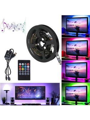 Upway 5V USB 100CM Rgb Şerit LED 3 Çipli SMD5050-30LED Ses Sensörlü Kumandalı