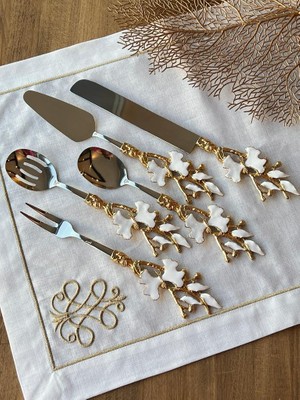 Rossev Beyaz Kelebek Servis Sunum Kaşık Seti 5 Parça