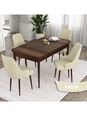 Canisa Concept Ram Serisi  Barok Ahşap Desen 80X132 Açılabilir Yemek Masası Takımı 4 Sandalye