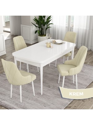 Canisa Concept Ram Serisi 80X132 Açılabilir Beyaz Yemek Masası Takımı 4 Babyface Kumaş Sandalye