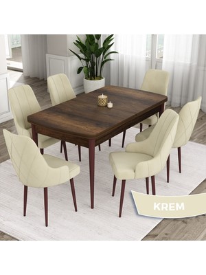 Canisa Concept Ram Serisi  Barok Ahşap Desen 80X132 Açılabilir Yemek Masası Takımı 6 Sandalye