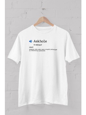 Blah Uydurma Kelimeler Sözlüğü "askhole" Baskılı Bisiklet Yaka Erkek Tişört