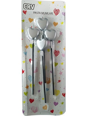 Çıtı Pıtı Store 4'lü Pasta Mum Gümüş Kalp