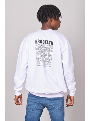 Kronik Beyaz Sırt Brooklyn Baskı Oversize Sweat