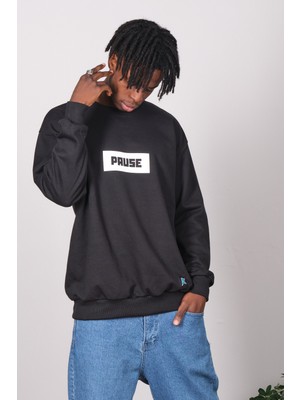 Kronik Siyah Pause Baskı Oversize Sweat