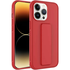 Kzy Apple iPhone 14 Pro Kapak Standlı El Tutacaklı Silikon Kılıf - Kırmızı