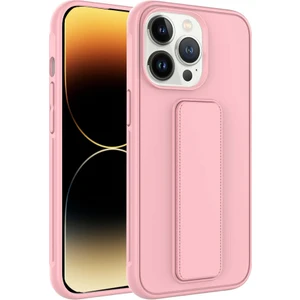 Kzy Apple iPhone 14 Pro Kapak Standlı El Tutacaklı Silikon Kılıf - Pembe