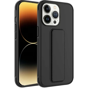 Kzy Apple iPhone 14 Pro Kapak Standlı El Tutacaklı Silikon Kılıf - Siyah