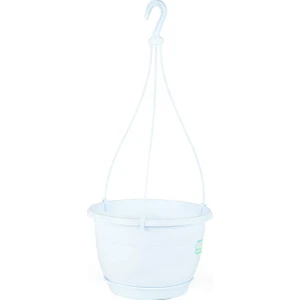1,7 Litre Askılı Makrome Saksı Beyaz Tabaklı Safir Plastik Tavan Askı Parlak Çiçek Saksısı No1