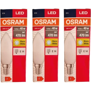 Led Value 4,9W Sarı Işık E-14 470lm Ampul 3 lü Paket
