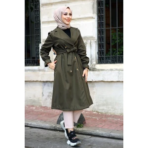 Bestenur Kol Büzgülü Kemerli Trençkot 400 - Haki