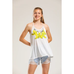 Beyaz Muz Baskılı Askılı Tshirt