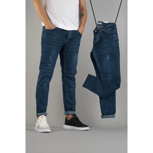 Erkek Slim Fit Dar Kesim Tırnaklı Kot Pantolon Mavi