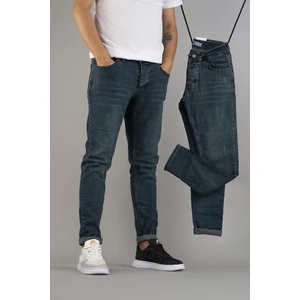 Erkek Slim Fit Dar Kesim Tırnaklı Kot Pantolon Mavi
