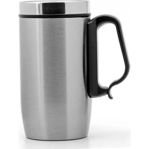 Çift Katman Kauçuk Taban 250ML Gümüş Gri Kulplu Paslanmaz Çelik Küçük Termos Bardak Mug Kupa Çay Kahve Termosu