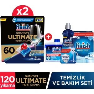 Quantum Ultimate 120 Kapsül  Bulaşık Makinesi Deterjanı Tableti (60X2) + Temizlik ve Bakım Seti